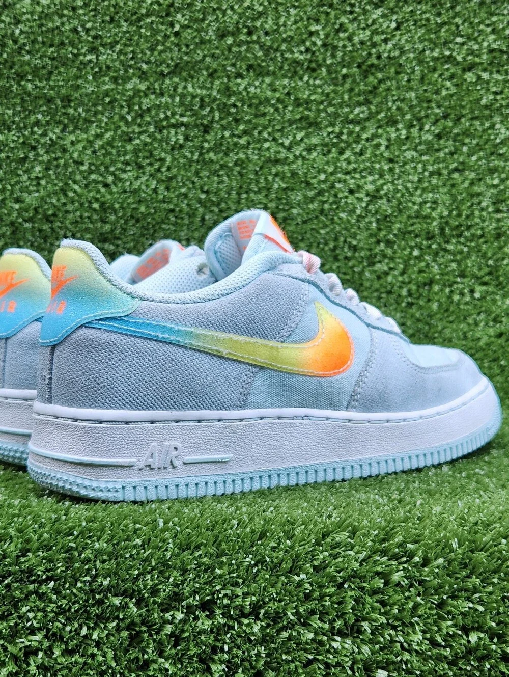 Nike Air Force 1 Low Running Little Blue Orange Leather Big Girls Size 4.5 Youth